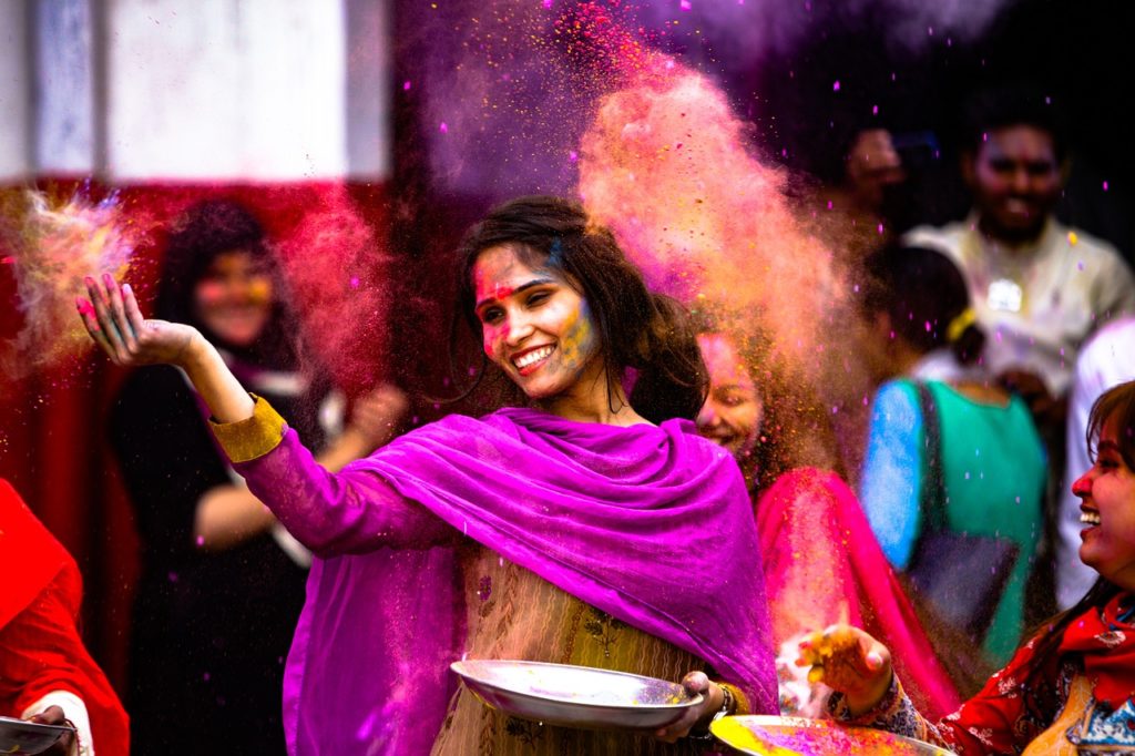 holi, girl, indian